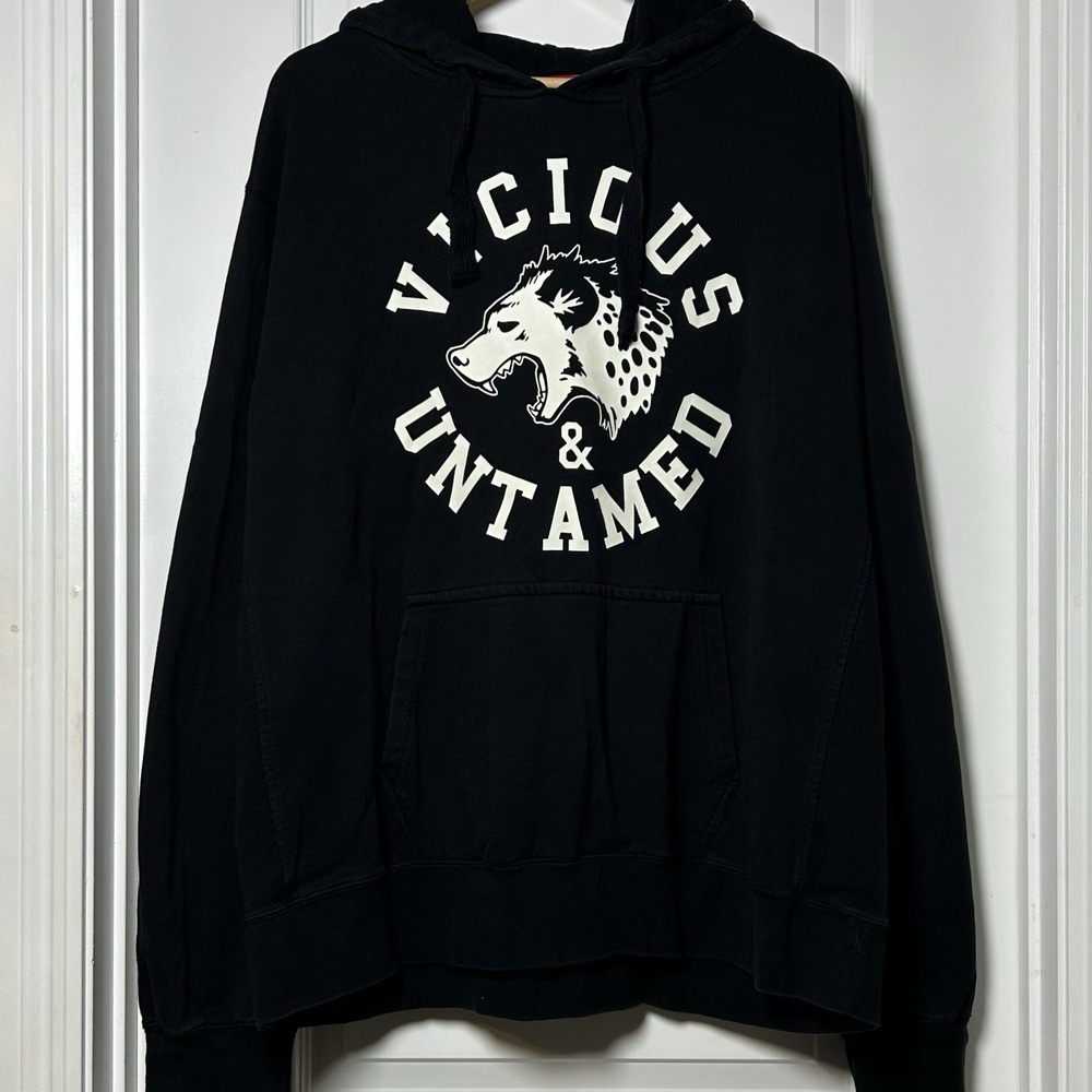 AKOO Brand Cotton Blend Black Vicious & Untamed Graphic Print Oversized Hoodie